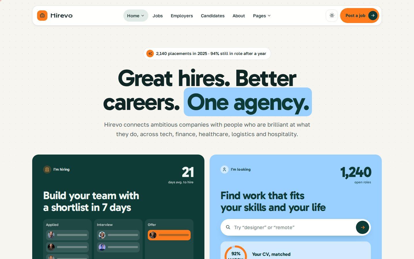 Hirevo home page preview